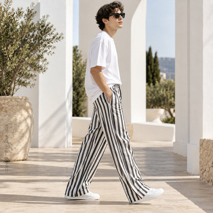 Dark Grey Stripped Straight Relax-Fit Pants for Men & Women