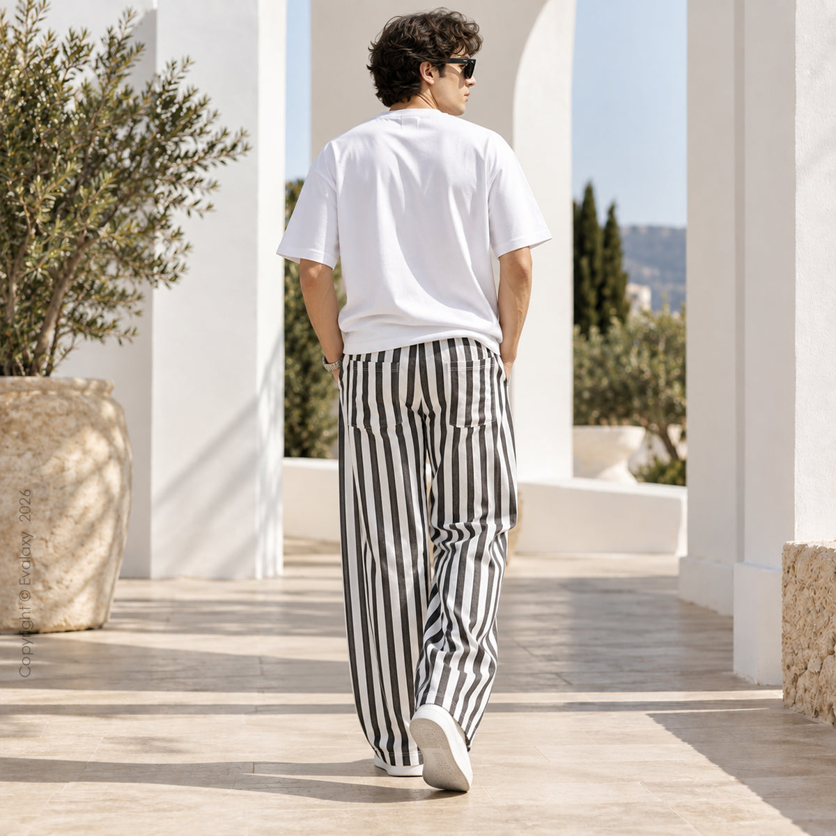 Dark Grey Stripped Straight Relax-Fit Pants for Men & Women