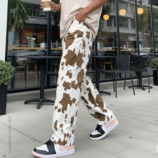 Evalaxy Cow-Print Streetwear Unisex Jogger Pants