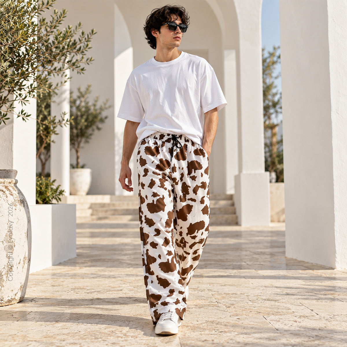 Evalaxy Cow-Print Streetwear Unisex Jogger Pants