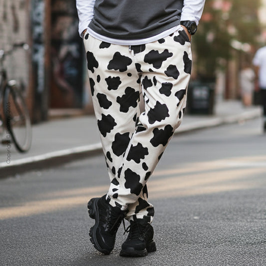 Cow Print Straight Pants for Men & Women