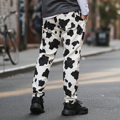 Cow Print Straight Pants for Men & Women