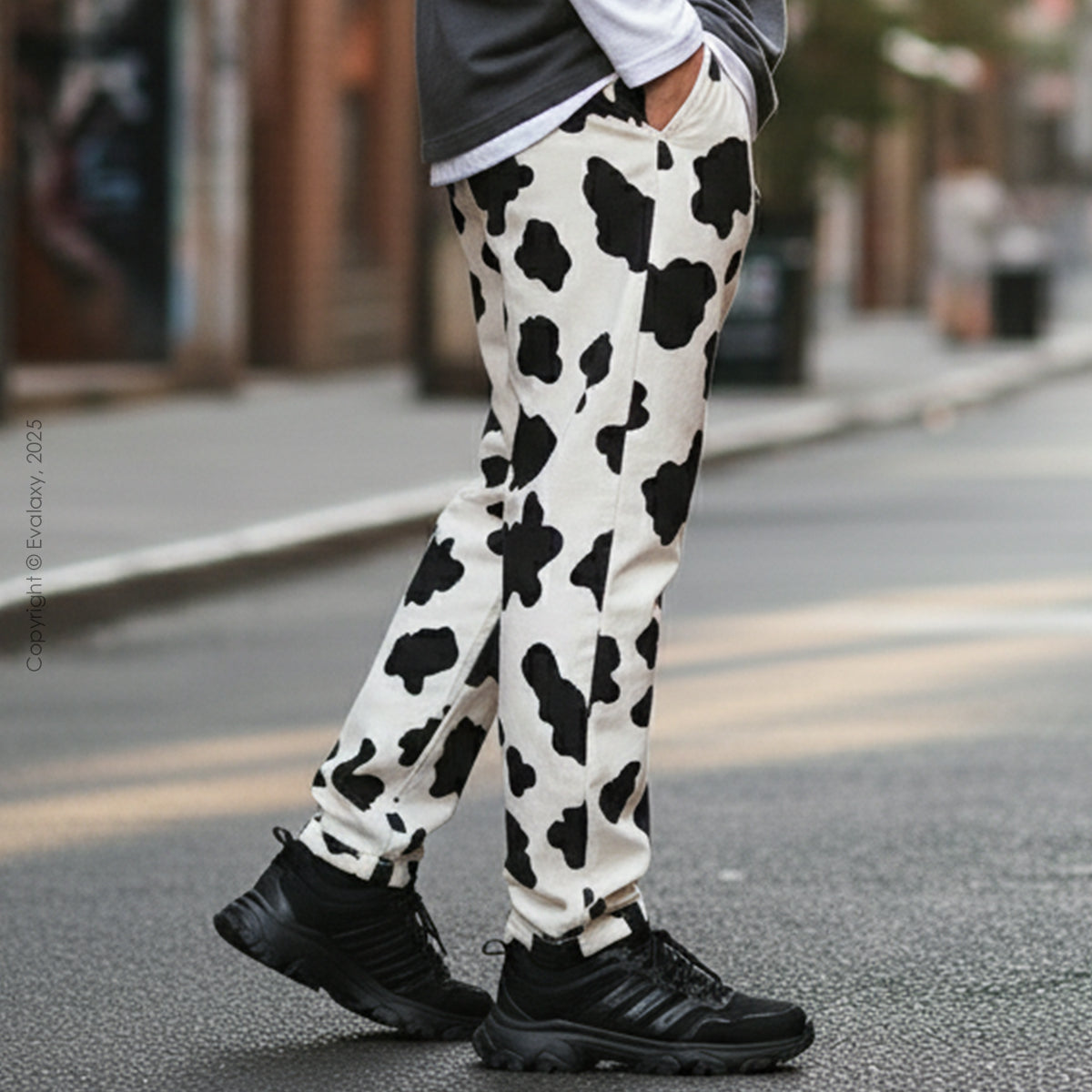 Cow Print Straight Pants for Men & Women