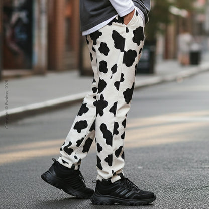 Cow Print Straight Pants for Men & Women