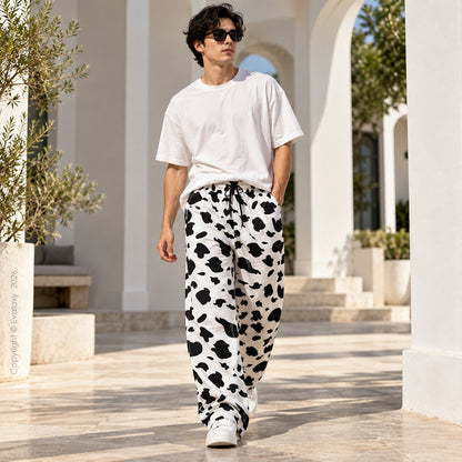 Cow Print Straight Pants for Men & Women