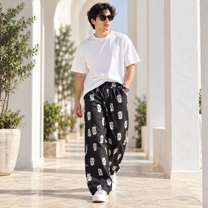 Black Skull Straight Pants for Men & Women