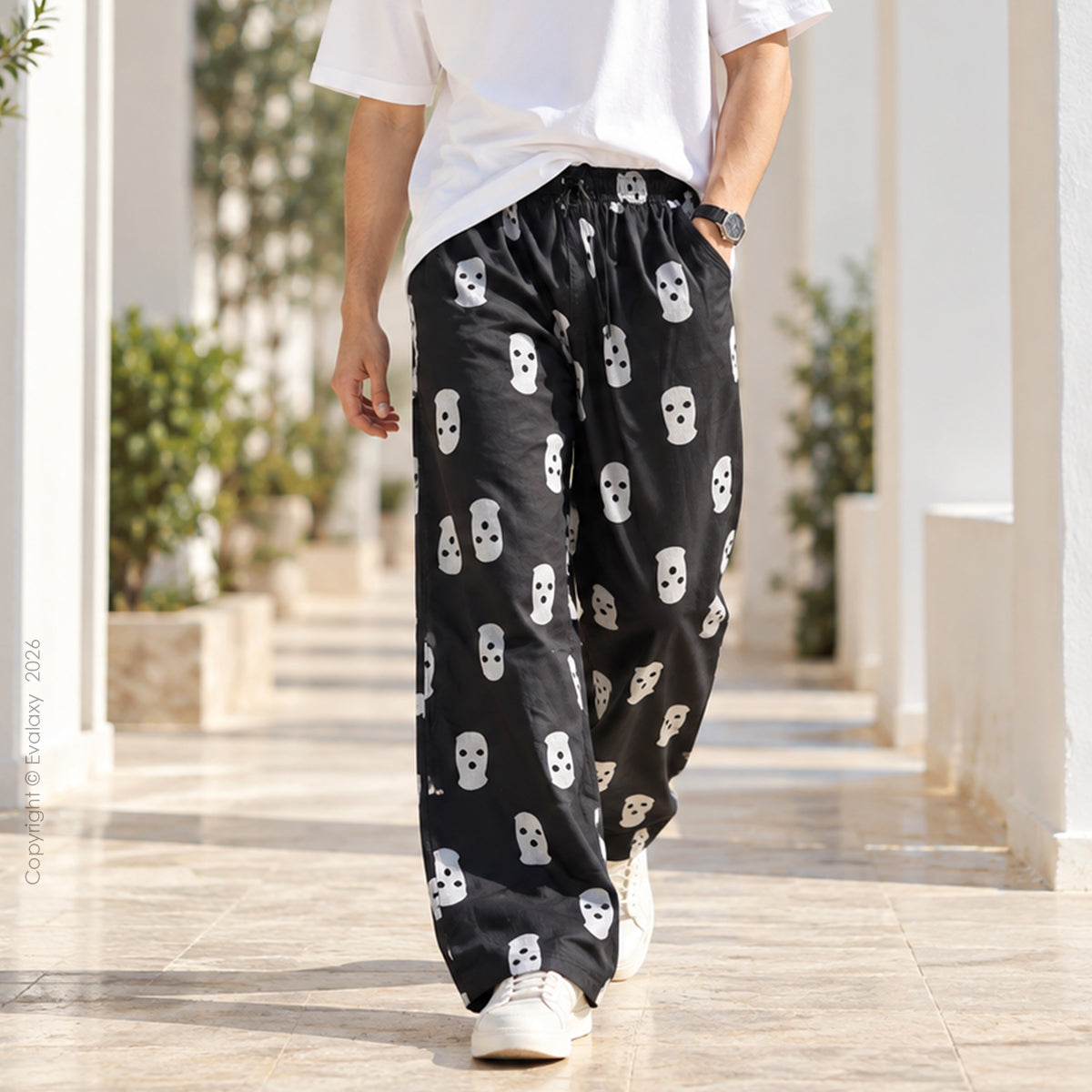 Black Skull Straight Pants for Men & Women