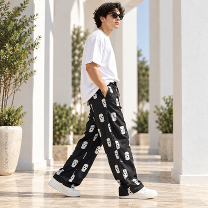 Black Skull Straight Pants for Men & Women