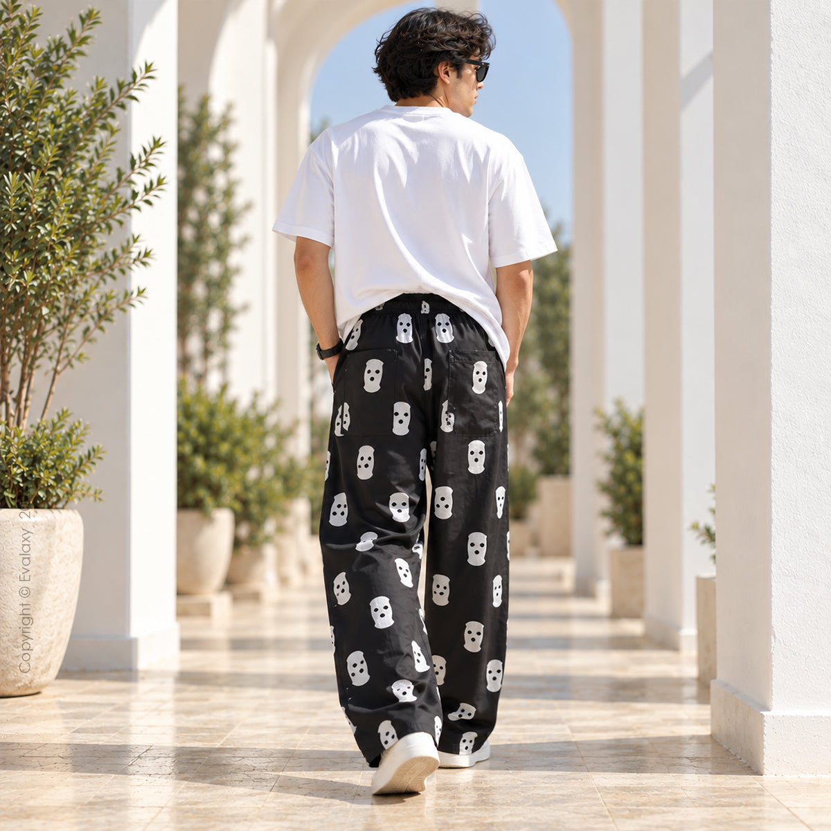Black Skull Straight Pants for Men & Women
