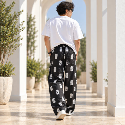 Black Skull Straight Pants for Men & Women