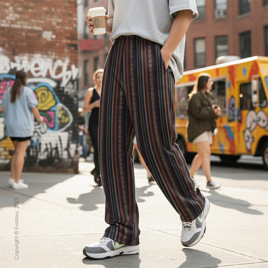 Evalaxy Maroon Retro Stripe Casual Trousers for Men & Women