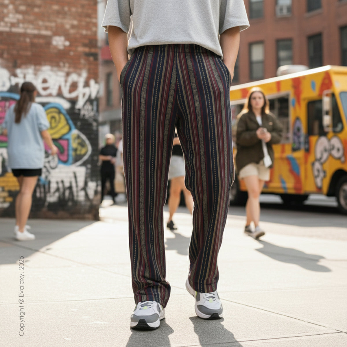 Evalaxy Maroon Retro Stripe Casual Trousers for Men & Women