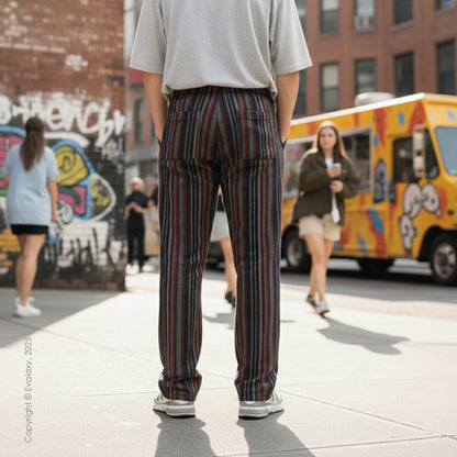 Evalaxy Maroon Retro Stripe Casual Trousers for Men & Women