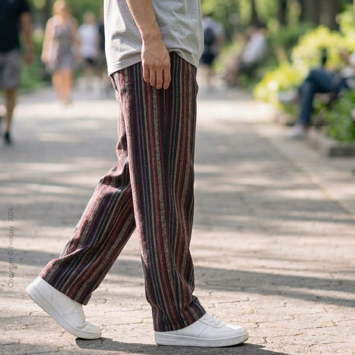 Evalaxy Maroon Retro Stripe Casual Trousers for Men & Women