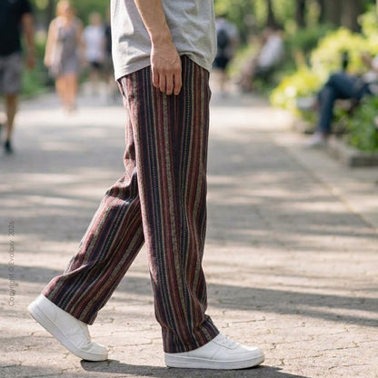 Evalaxy Maroon Retro Stripe Casual Trousers for Men & Women