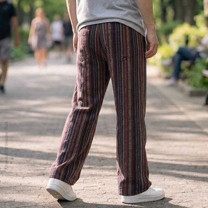 Evalaxy Maroon Retro Stripe Casual Trousers for Men & Women