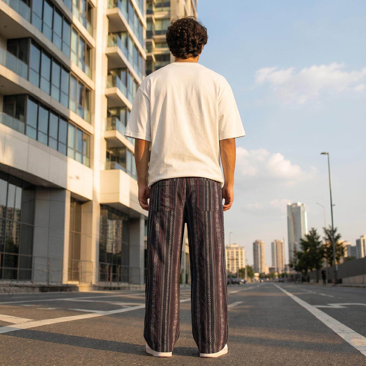 Evalaxy Maroon Retro Stripe Casual Trousers for Men & Women