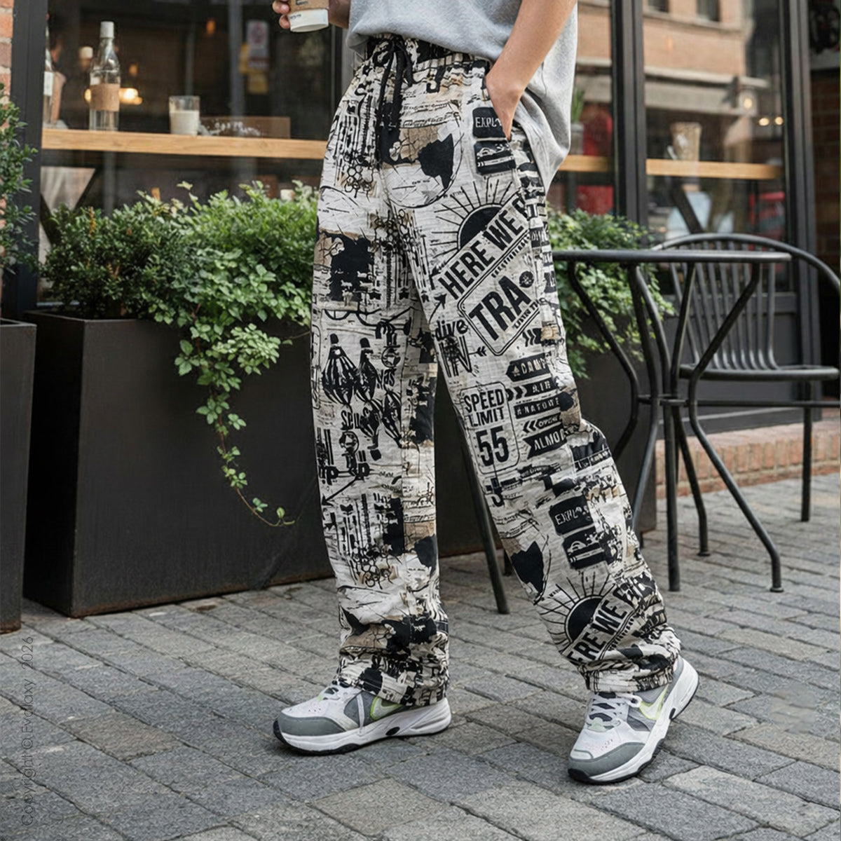 Evalaxy Street Script Graphic Relaxed Pant for Men & Women