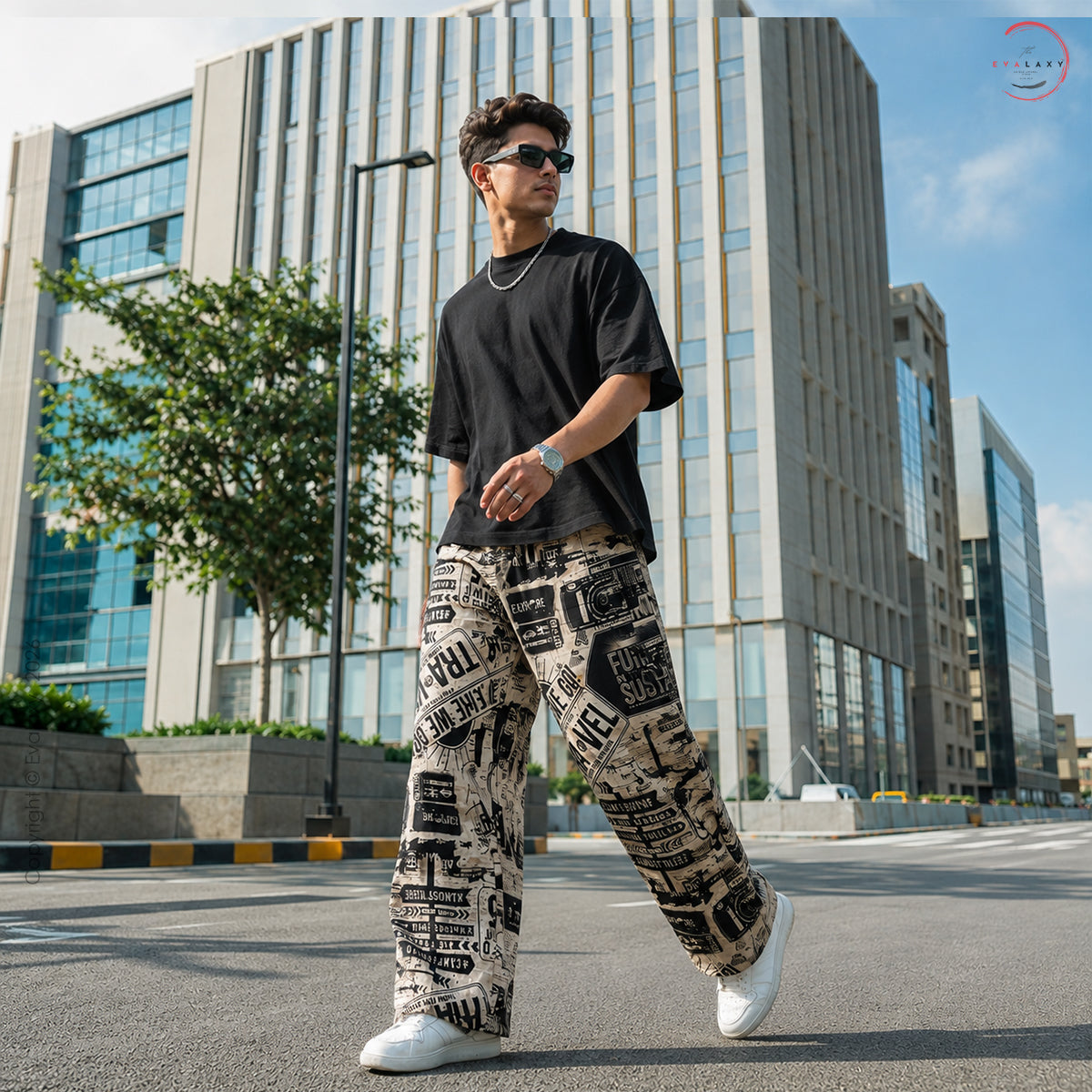 Evalaxy Street Script Graphic Relaxed Pant for Men & Women