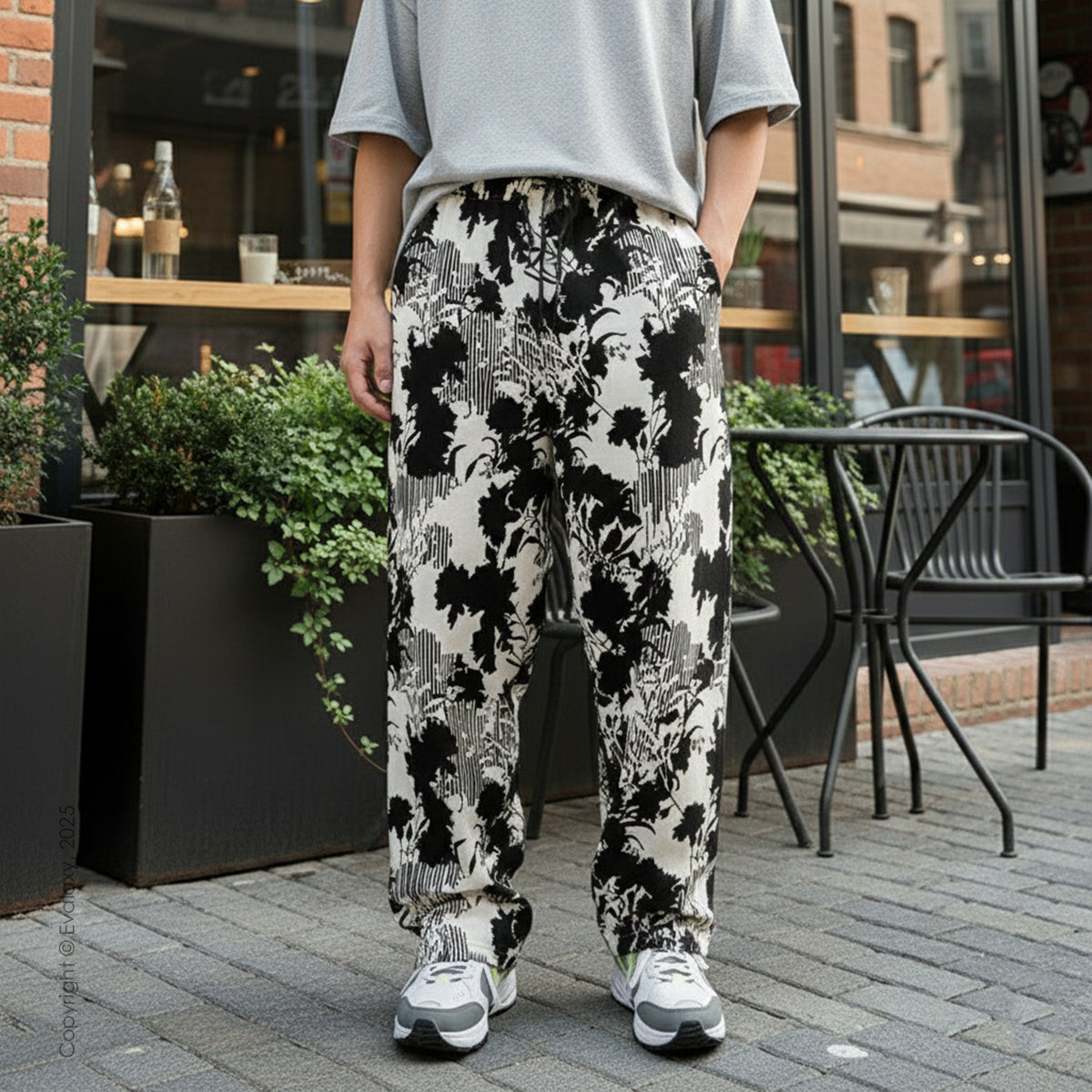 Evalaxy Noir Bloom Print Relaxed Pant for Men & Women