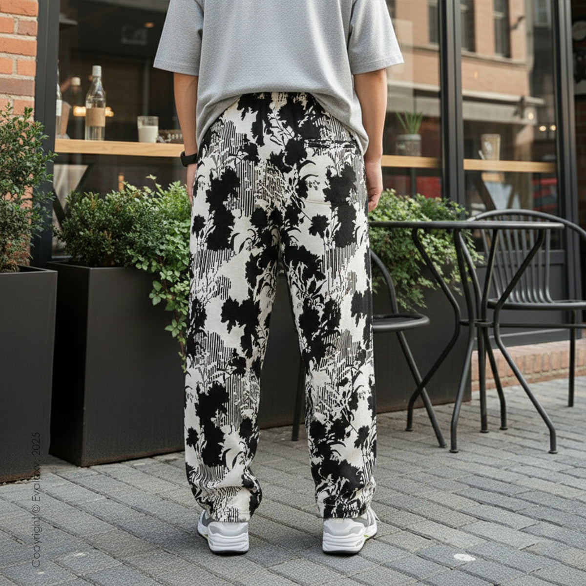 Evalaxy Noir Bloom Print Relaxed Pant for Men & Women
