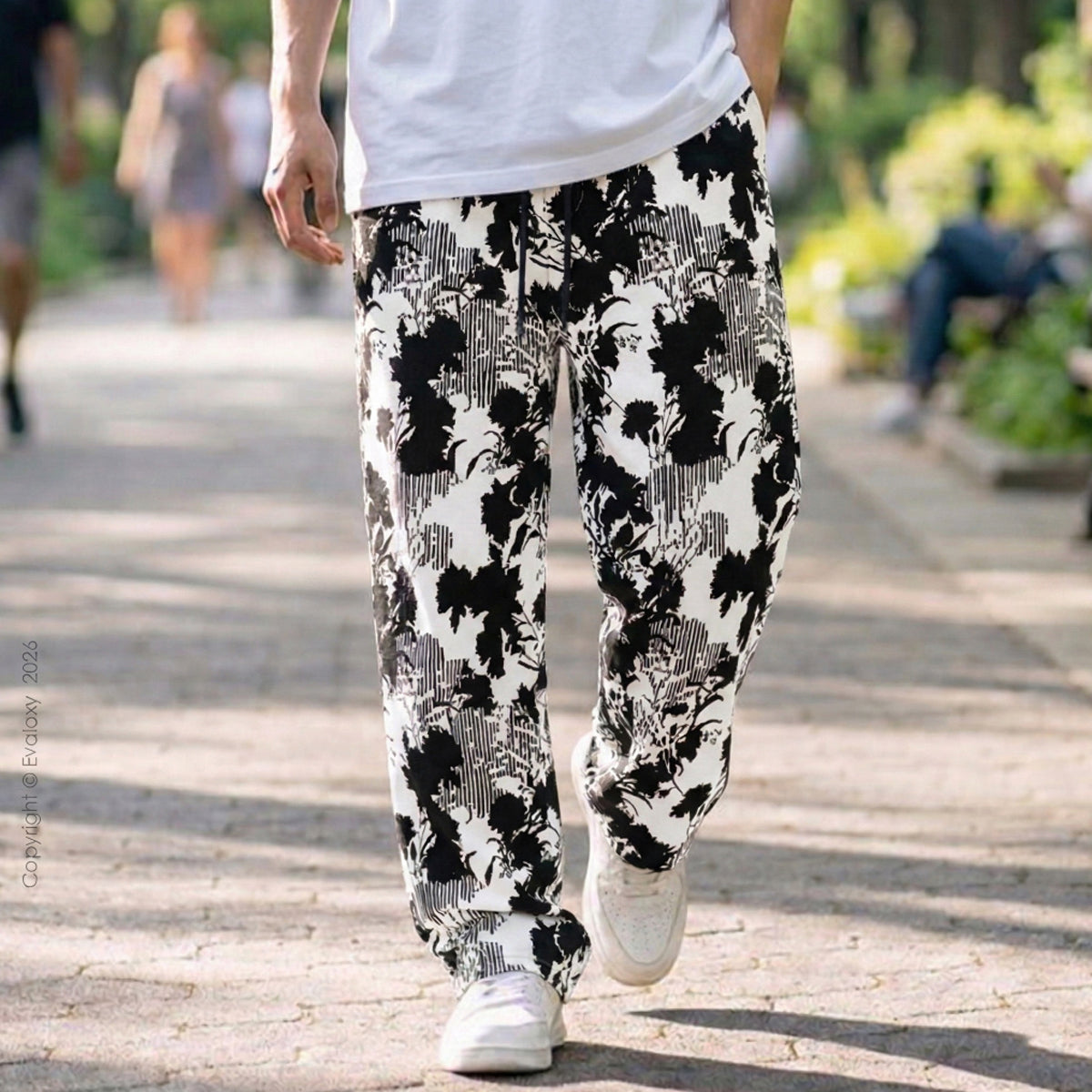 Evalaxy Noir Bloom Print Relaxed Pant for Men & Women