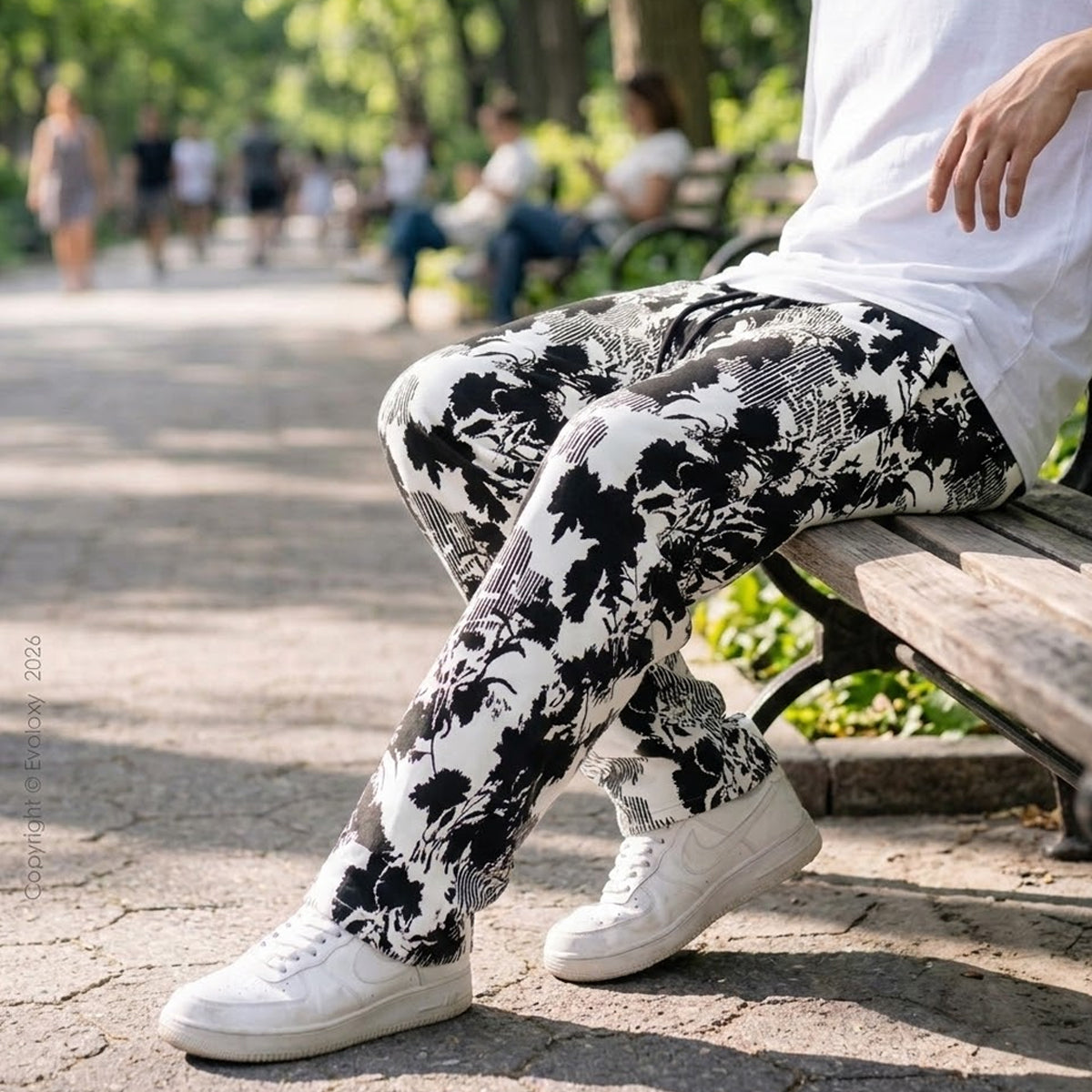 Evalaxy Noir Bloom Print Relaxed Pant for Men & Women