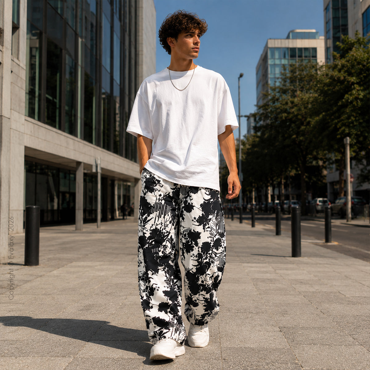 Evalaxy Noir Bloom Print Relaxed Pant for Men & Women
