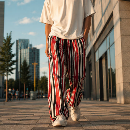 Evalaxy Rust Stripe Street Relaxed Pant for Men & Women