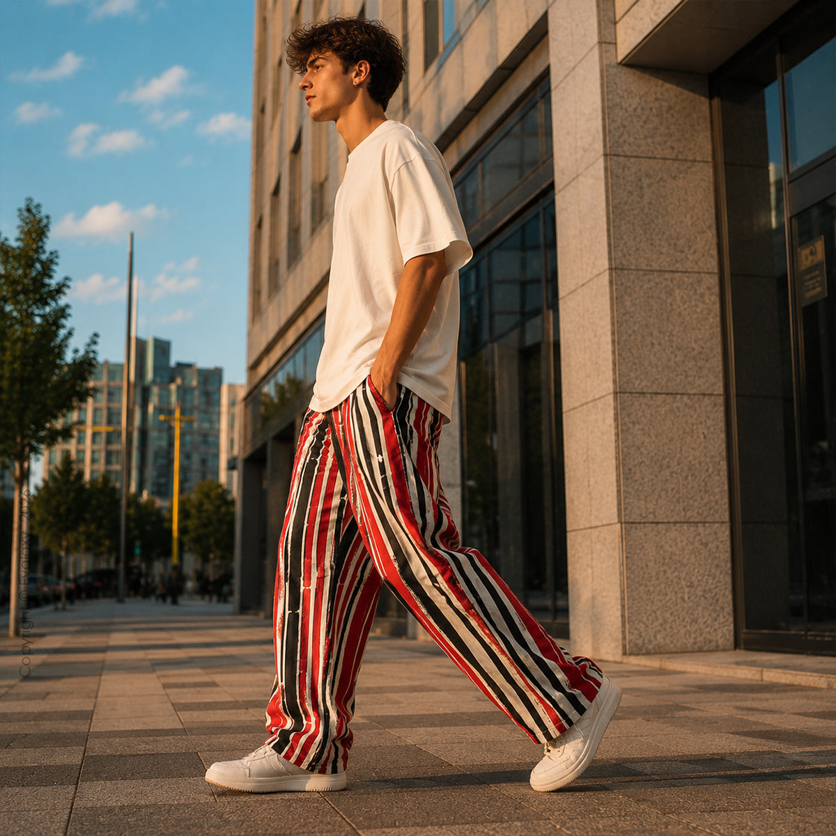 Evalaxy Rust Stripe Street Relaxed Pant for Men & Women