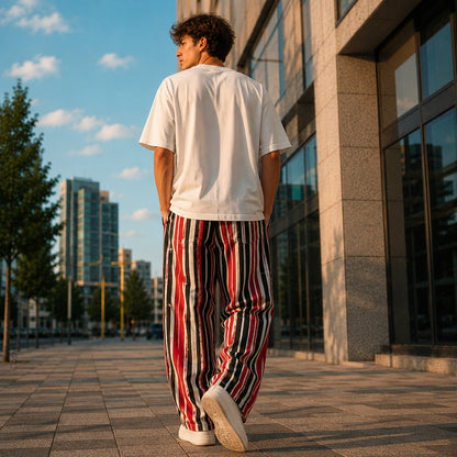 Evalaxy Rust Stripe Street Relaxed Pant for Men & Women