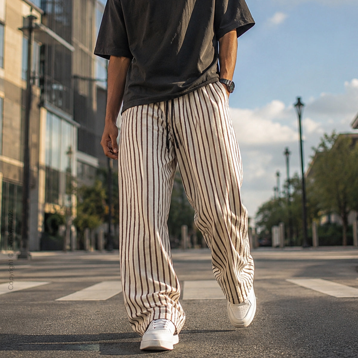 Evalaxy Ivory Stripe Relaxed Pant For Men & Women