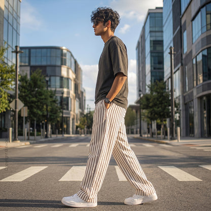 Evalaxy Ivory Stripe Relaxed Pant For Men & Women