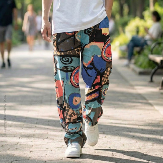Evalaxy Abstract Print Relaxed Fit Travel Pant for Men & Women