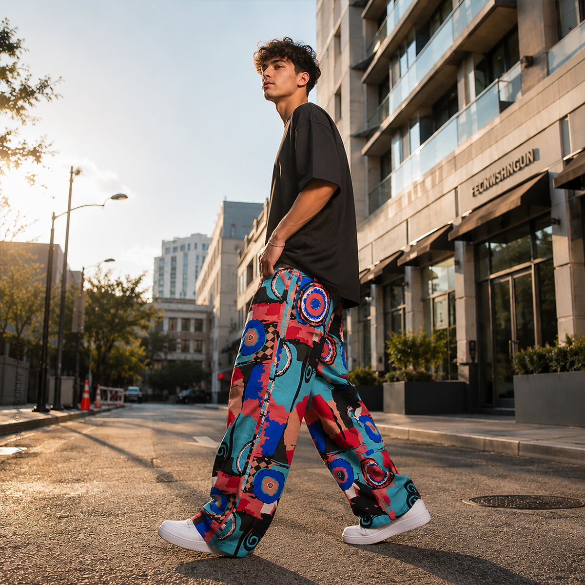Evalaxy Abstract Print Relaxed Fit Travel Pant for Men & Women