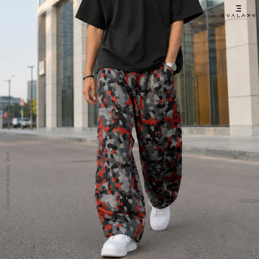 Evalaxy Pixel Print Relaxed Fit Travel Pant for Men & Women