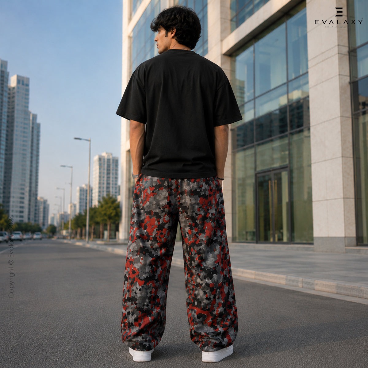 Evalaxy Pixel Print Relaxed Fit Travel Pant for Men & Women