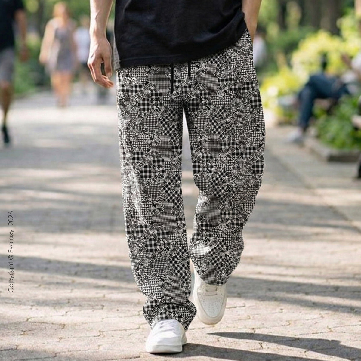 Evalaxy Monochrome Print Relaxed Fit Travel Pant for Men & Women