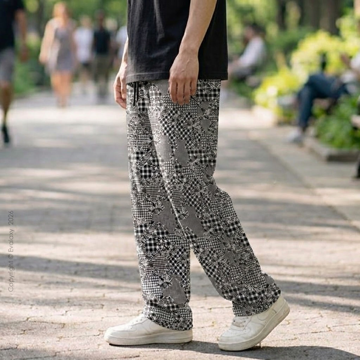 Evalaxy Monochrome Print Relaxed Fit Travel Pant for Men & Women