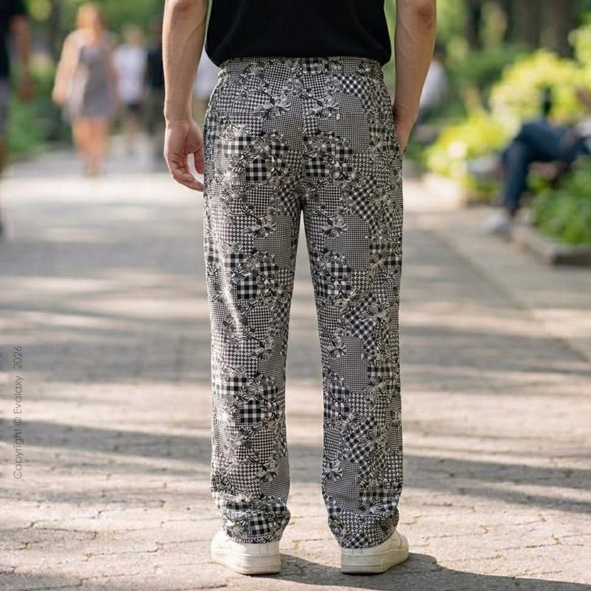 Evalaxy Monochrome Print Relaxed Fit Travel Pant for Men & Women