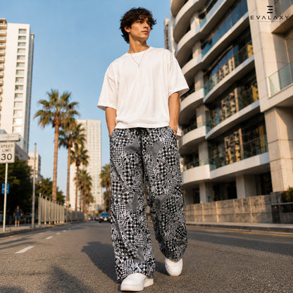 Evalaxy Monochrome Print Relaxed Fit Travel Pant for Men & Women