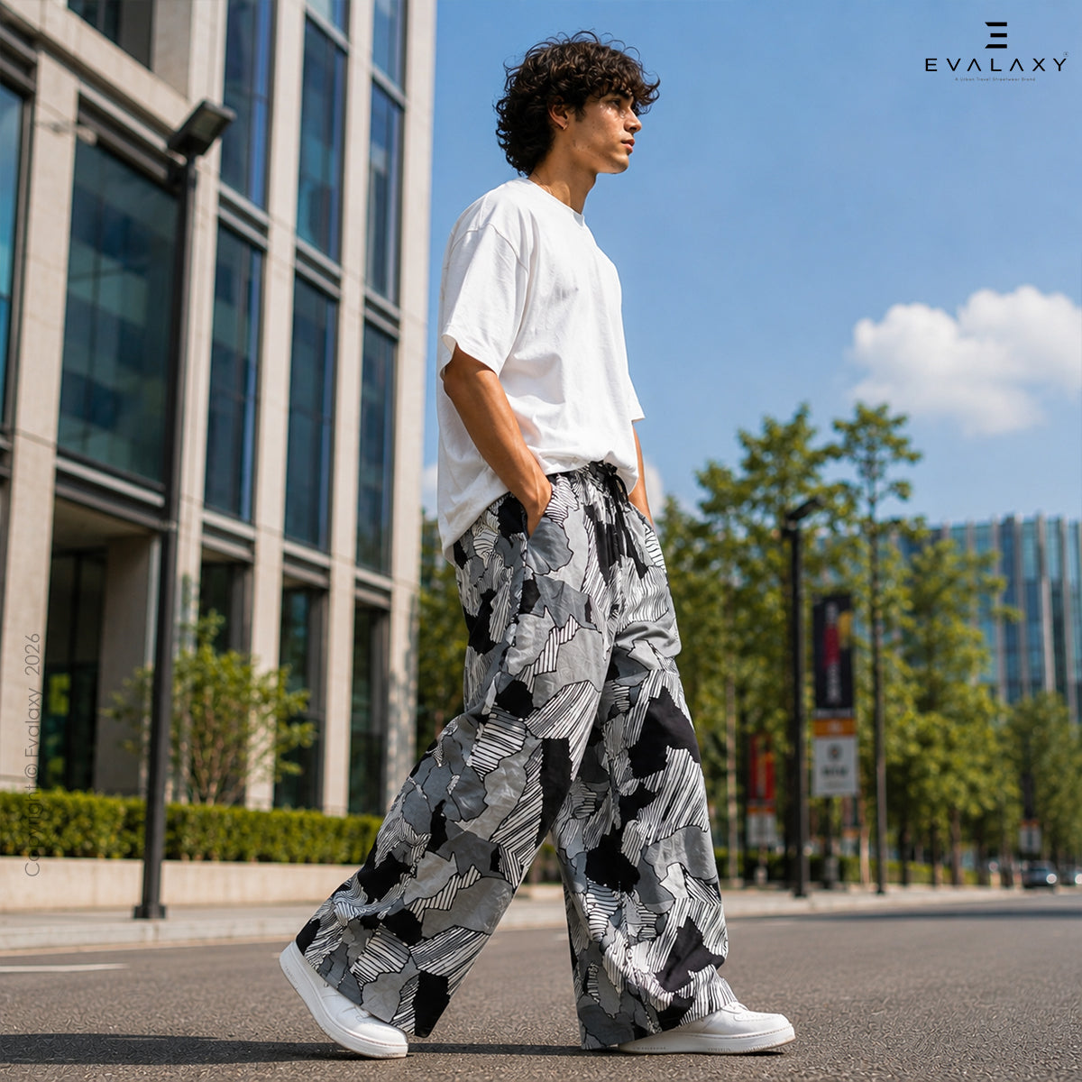 Evalaxy Graphical Print Relaxed Fit Travel Pant for Men & Women