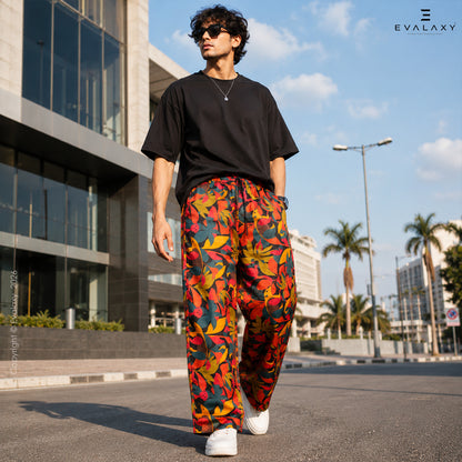 Retro Tropical Loose Fit Trousers For Men And Women