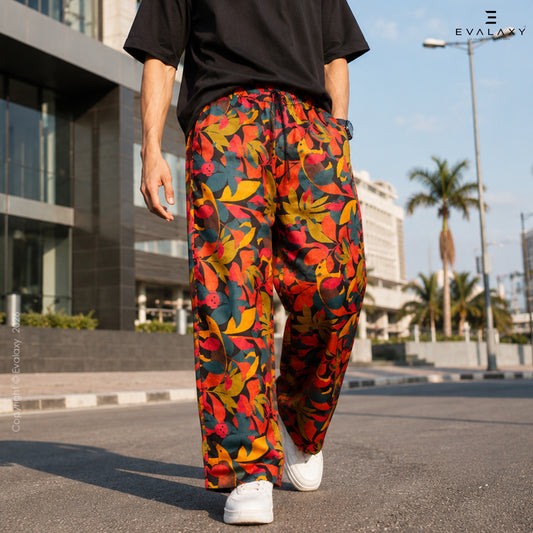 Retro Tropical Loose Fit Trousers For Men And Women