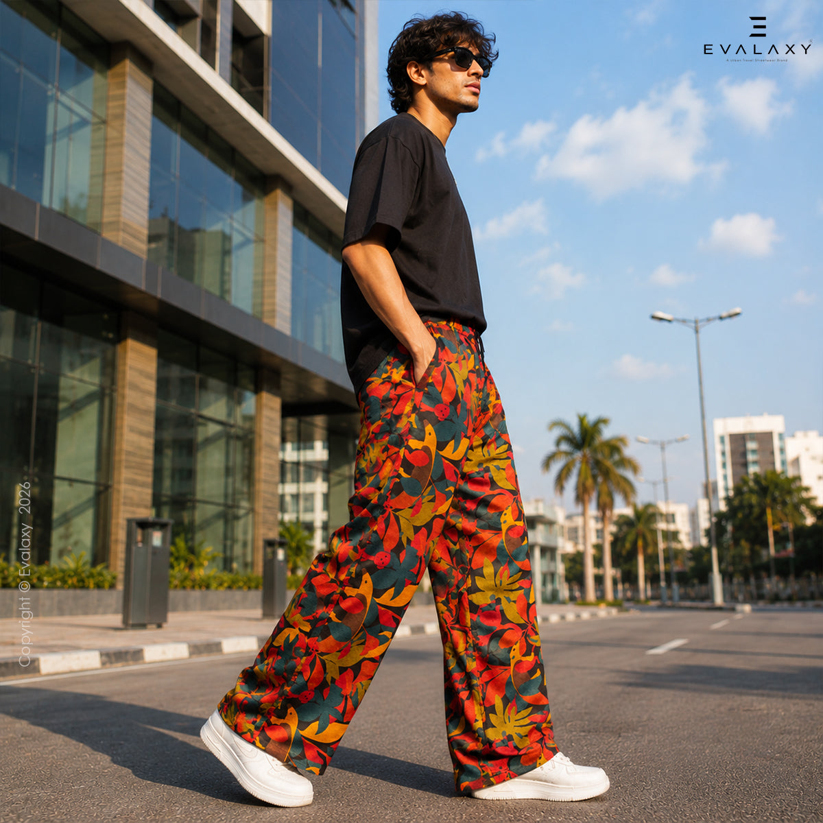 Retro Tropical Loose Fit Trousers For Men And Women