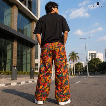 Retro Tropical Loose Fit Trousers For Men And Women