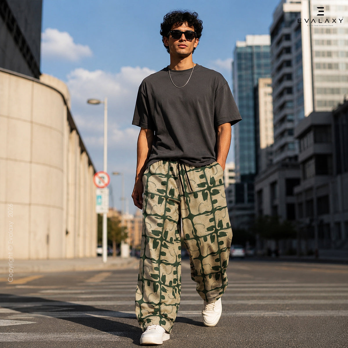 Safari Elephant Print Wide Leg Pants For Men And Women