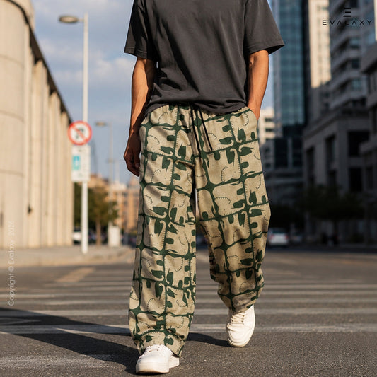 Safari Elephant Print Wide Leg Pants For Men And Women