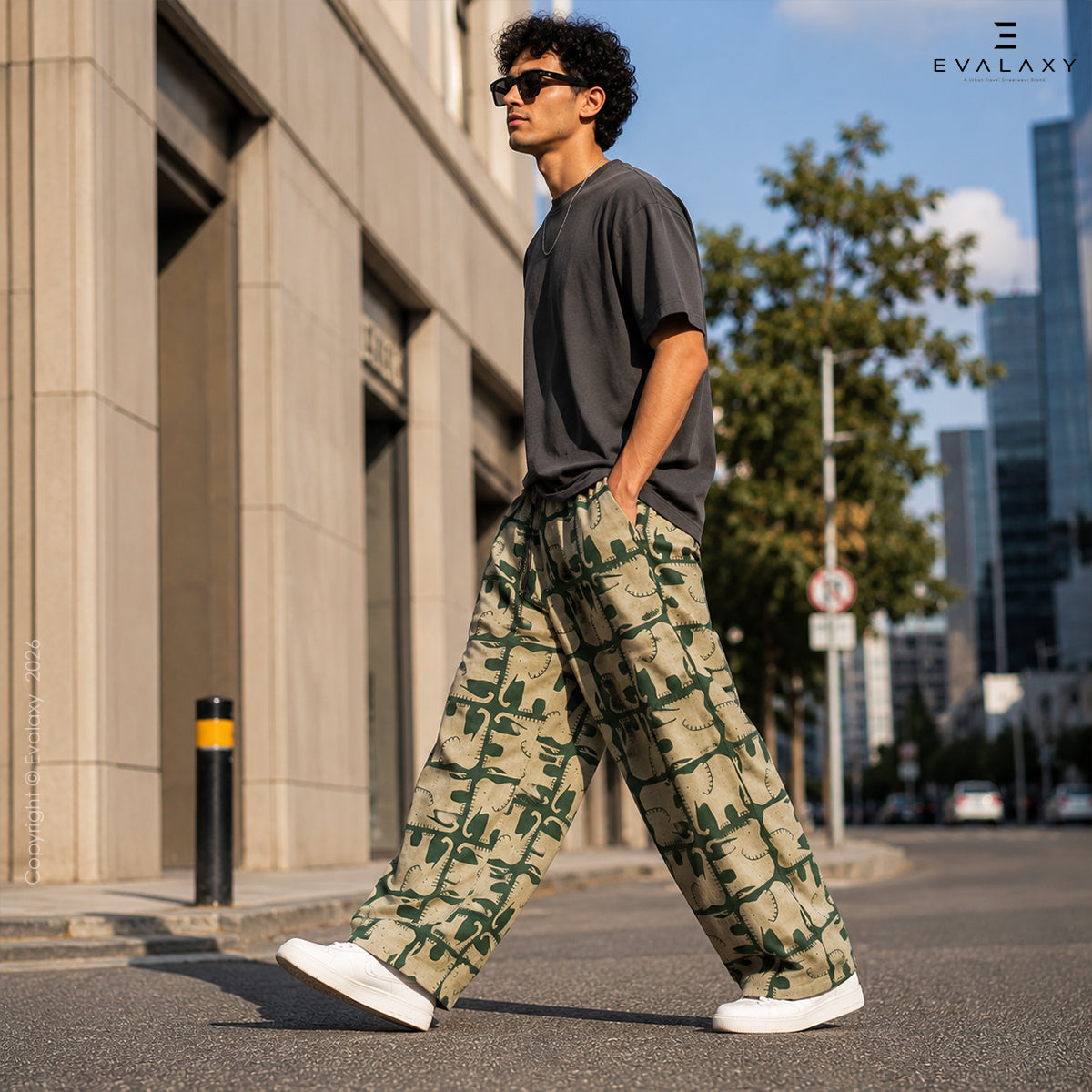 Safari Elephant Print Wide Leg Pants For Men And Women