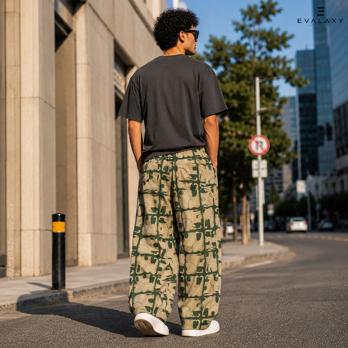 Safari Elephant Print Wide Leg Pants For Men And Women